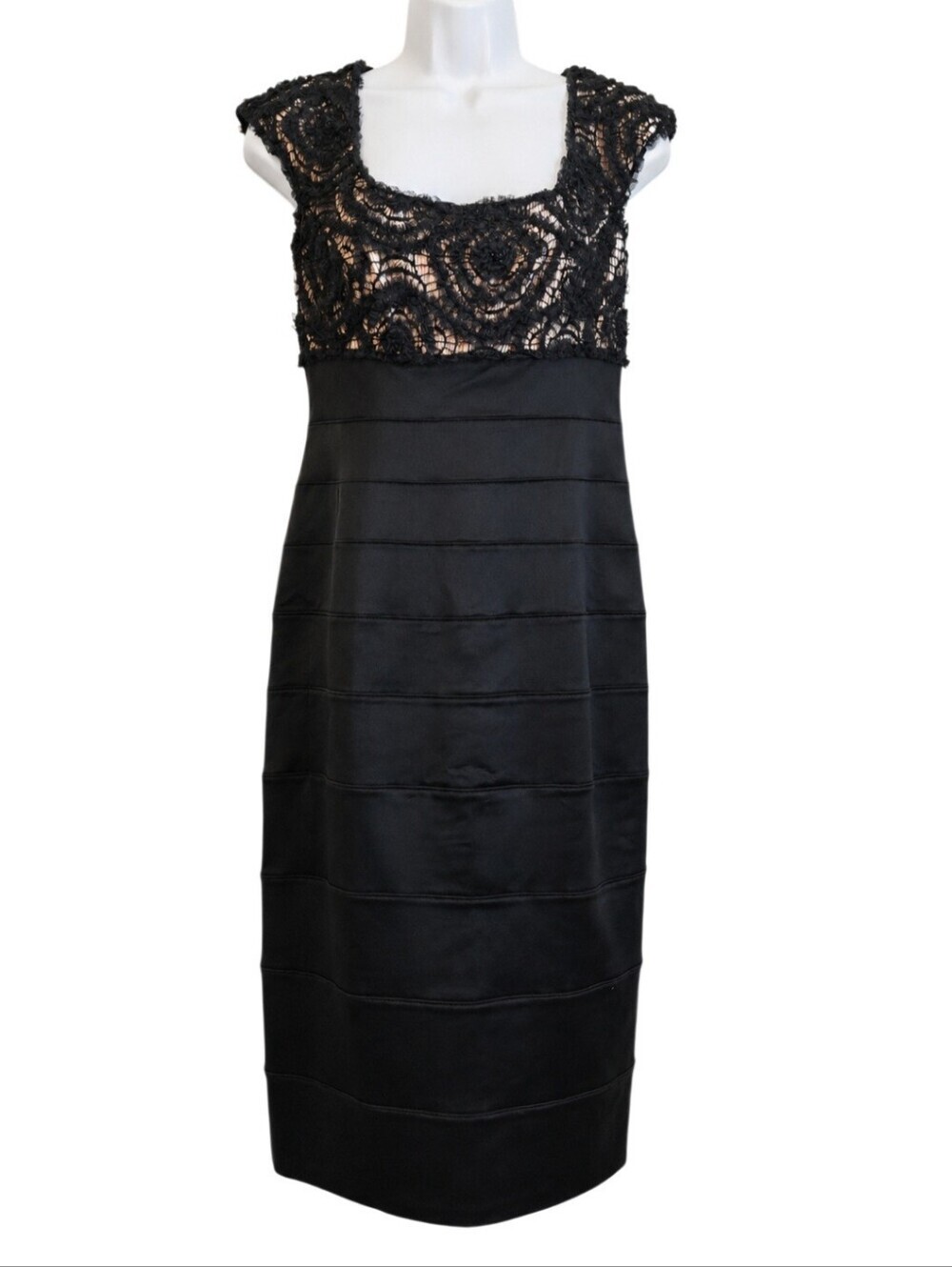 0078 Tadashi Shoji Black Lace Sheath Dress Size 6 Elegant Cocktail Formal Beaded